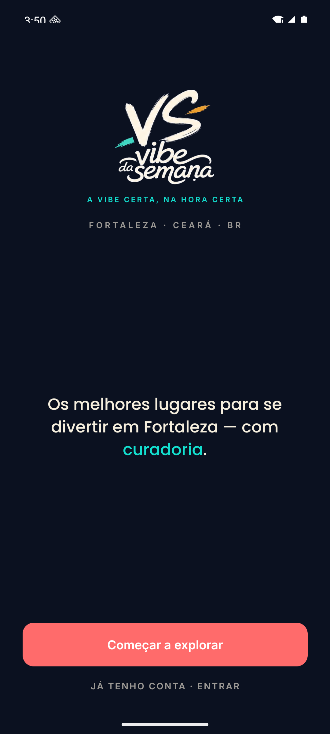 Tela de abertura do app Vibe da Semana